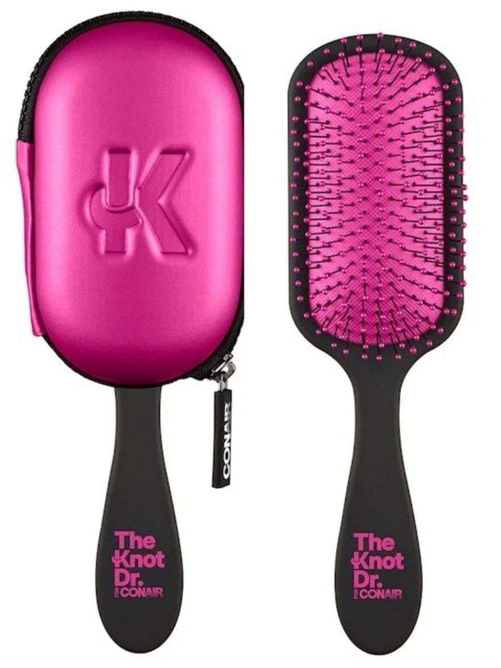 Conair The Knot Dr. Pro Wet & Dry Detangling Hairbrush Pink Hard Travel Case